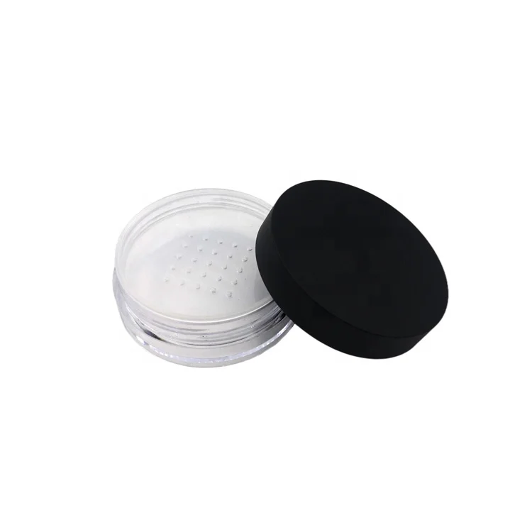 
10g 20g 30g plastic round cosmetic / loose powder container /case with puff with black and pink lids 