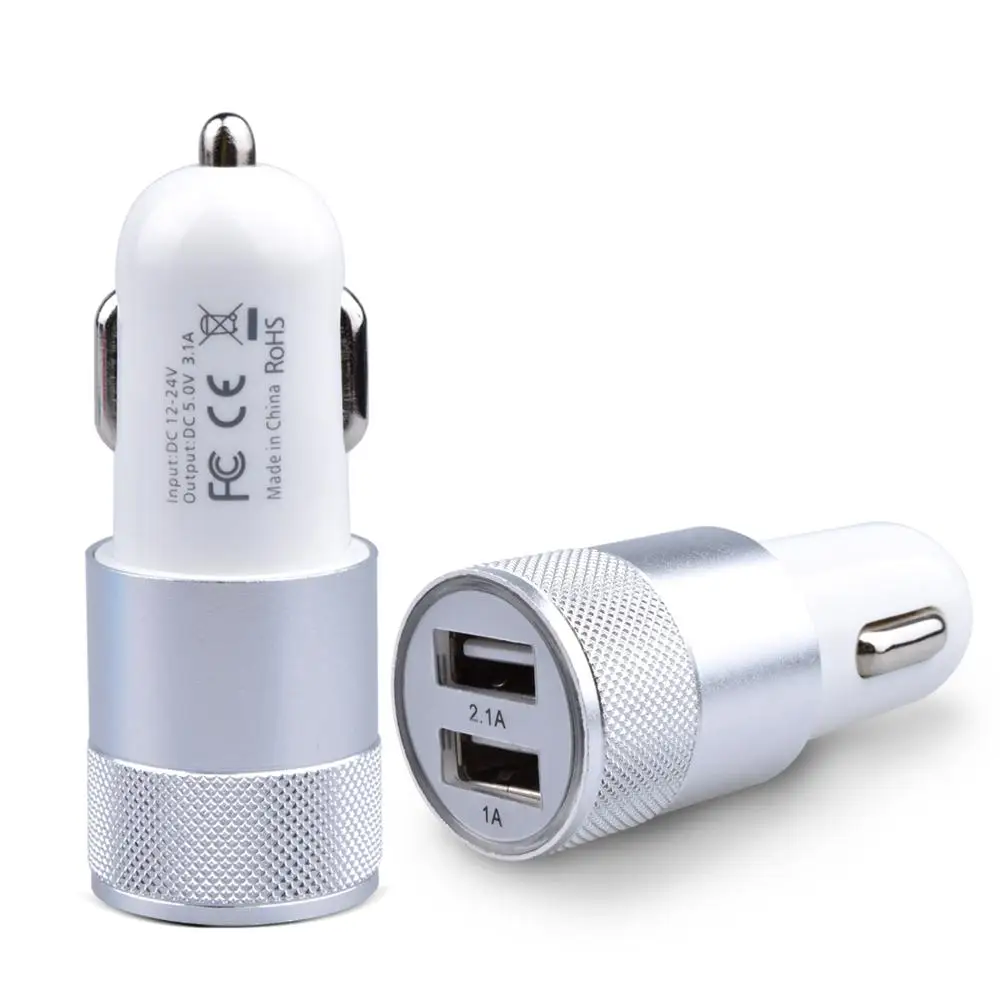 Best Selling Aluminium Alloy USB Car Charger Adapter 5V 2A Portable Dual USB Car Charger for Mobile Phone