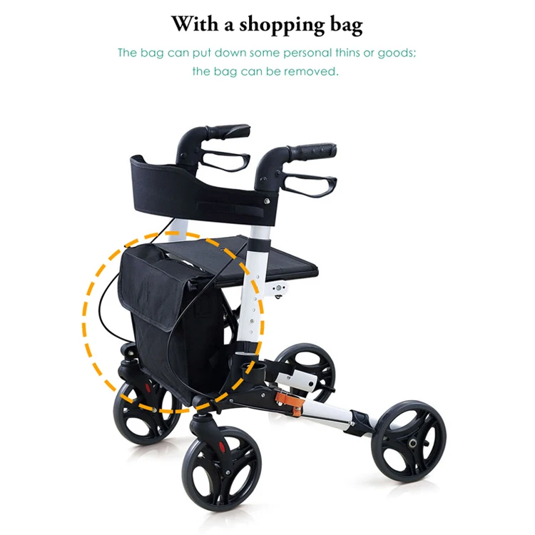 Senyang lightweight aluminium old people adults elderly folding upright 4 wheels rollator walkers with seat