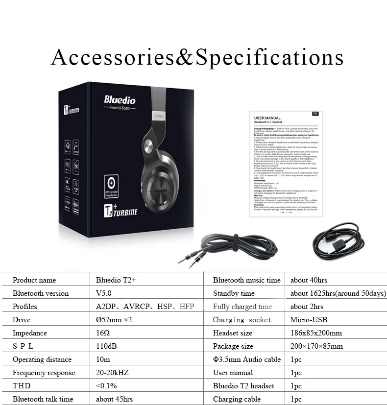 Bluedio Headphones T2+ T2S Bt Headphone BT 5.0 Super Bass Music Headphone Supports Audio line-in FM Memory Card