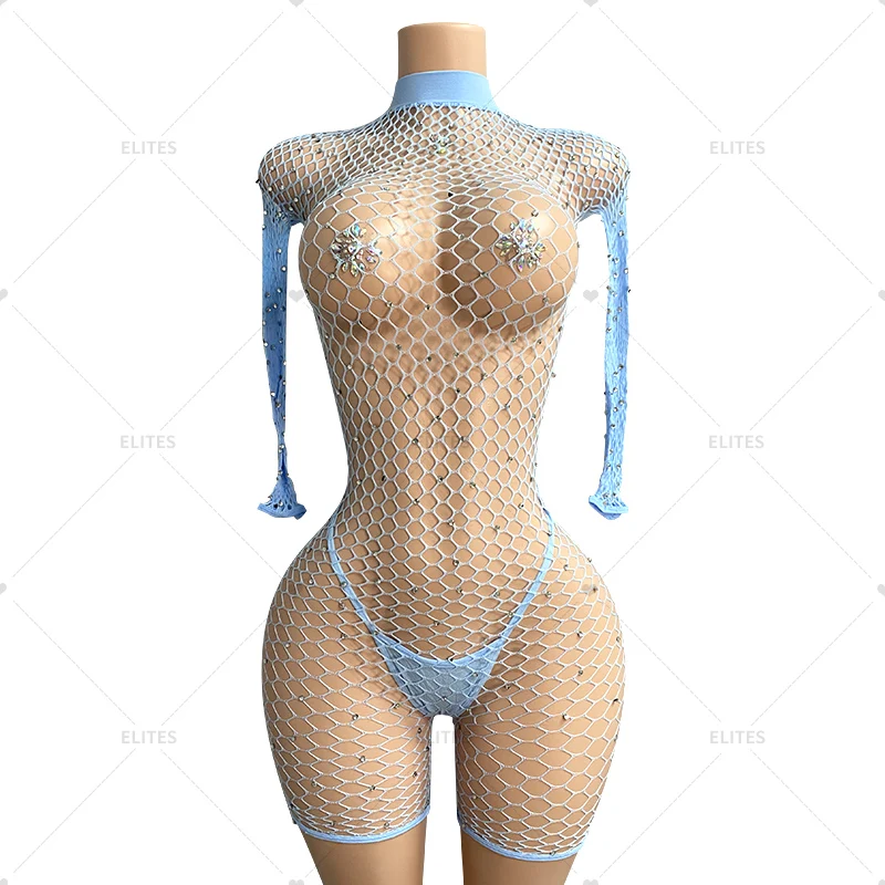 ELITES dancer outfits exotic  Diamond Fishnet Burlesque Clothing Exotic Apparel stripper wear