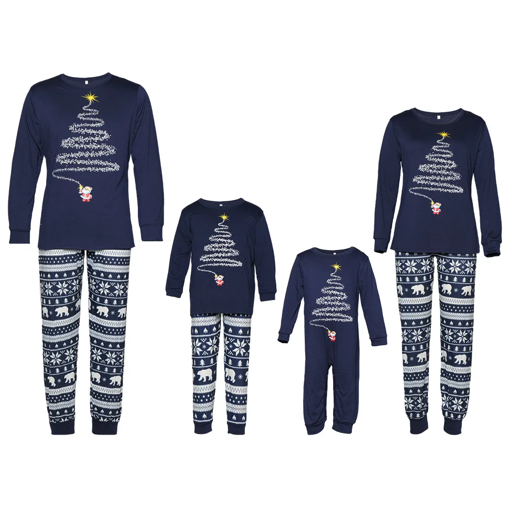 2024 Hot Sale Family Christmas Pajamas Set New Sleepwear Set Xmas Long Sleeve Cotton Father Mother Kids Christmas Pajamas Set