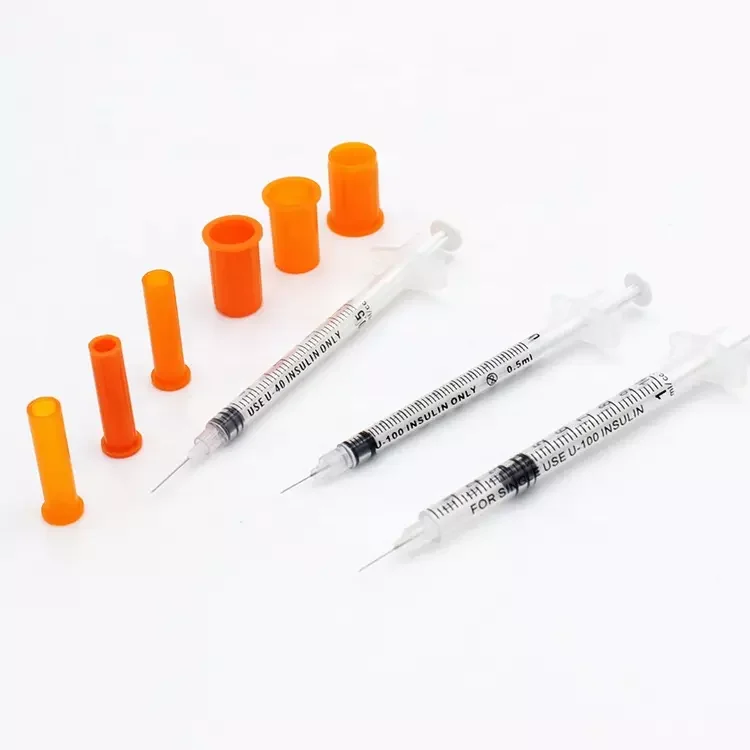 Medical Disposable 0.3ml 0.5ml 1ml Sterile Safety Precisely Graduated Orange Insulin Syringes With Needle