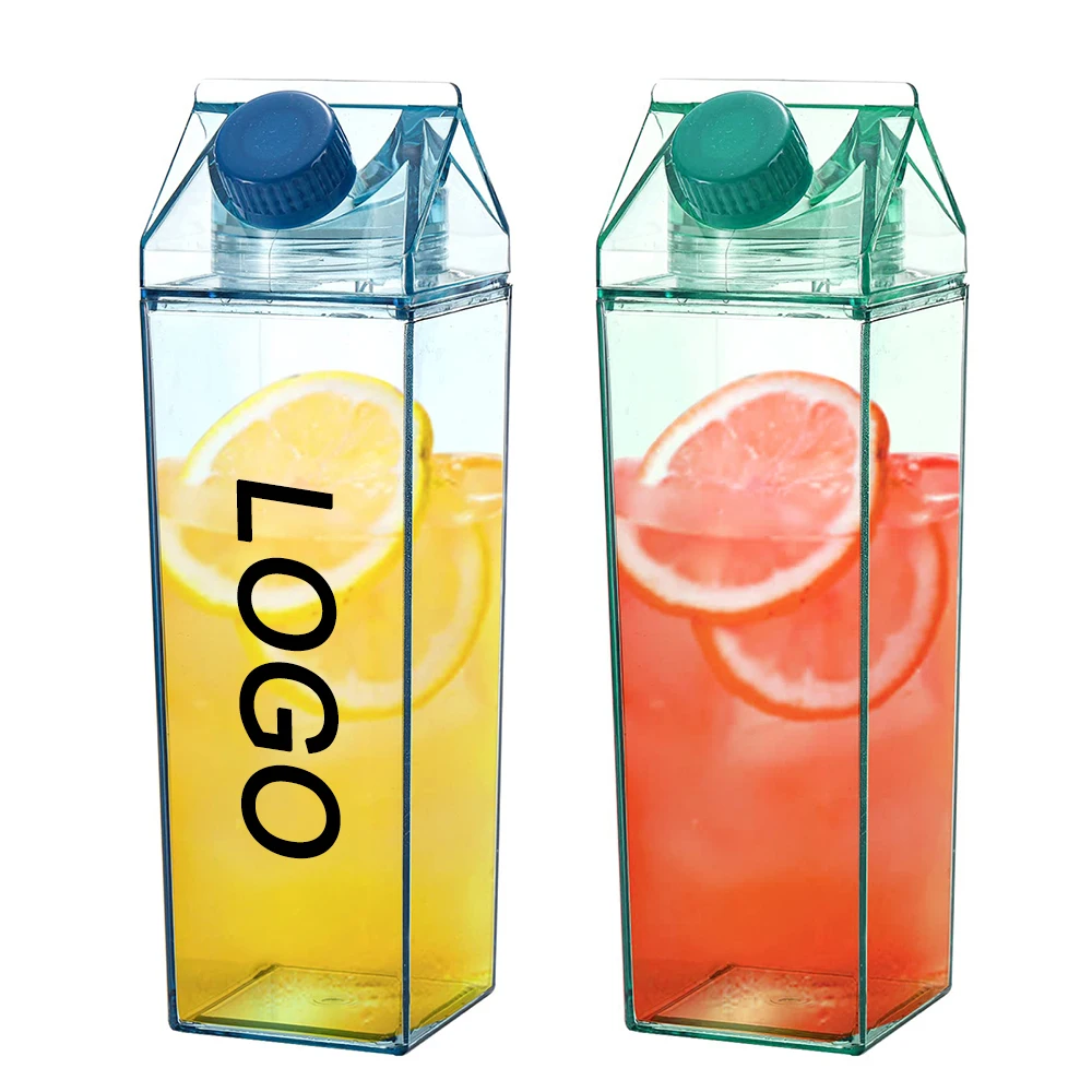 Custom Milk Carton Water Bottle Clear Milk Bottles Transparent Drinking Cup Reusable Creative Eco Leak proof Bottles