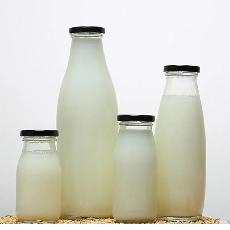 Avertan 100ml-1000ml clear empty container milk juice glass pudding bottle with plastic lid wholesale