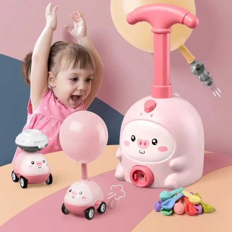 Power Balloon Cars Toy Hand Pressed Balloon Animal Shape Launcher Car Toy Set Air Power Balloon Car For Children Gift