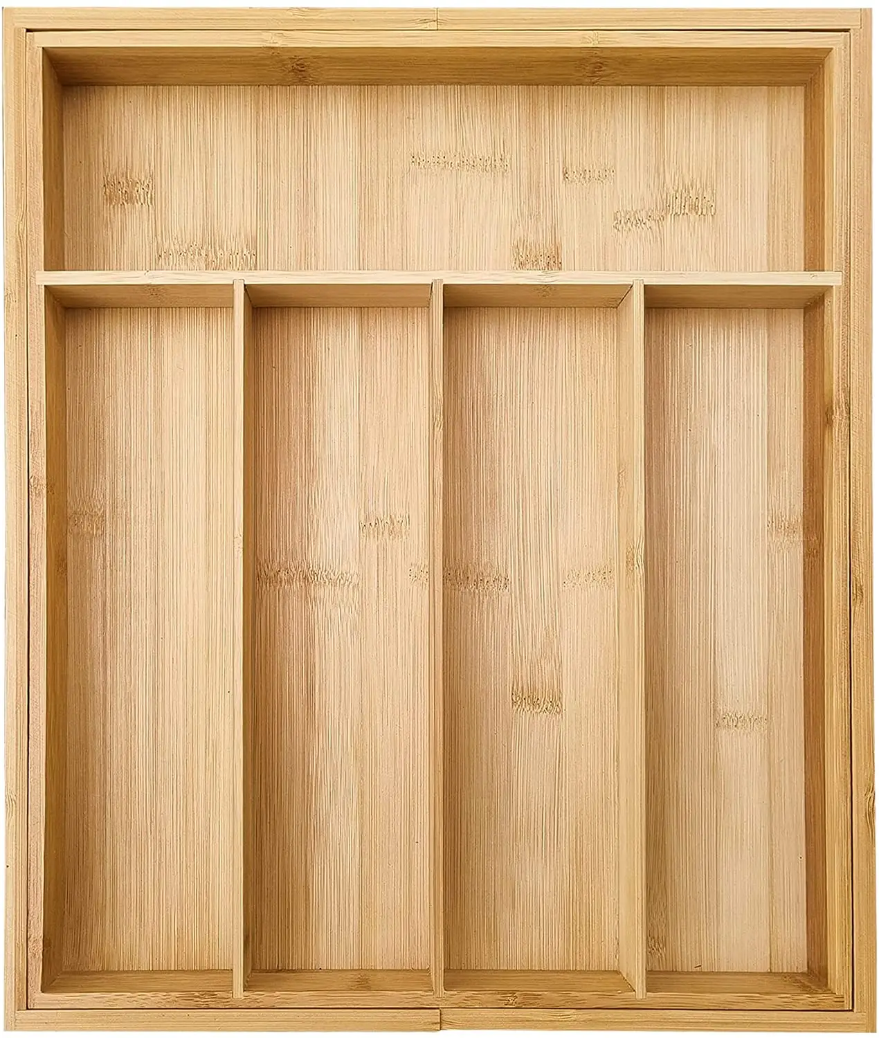 wholesale Adjustable Cutlery Tray Large Serving Organizer Sectional Compartment Kitchen Countertop Drawer  Bamboo Storage Box