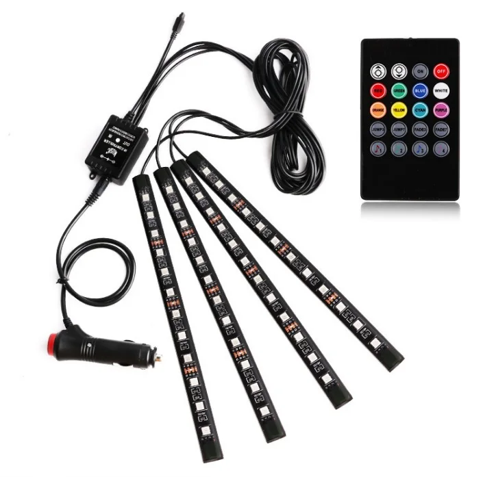 4x Car LED Light Strip Kit RGB 12 SMD Atmosphere 7 Color Interior decoration lights