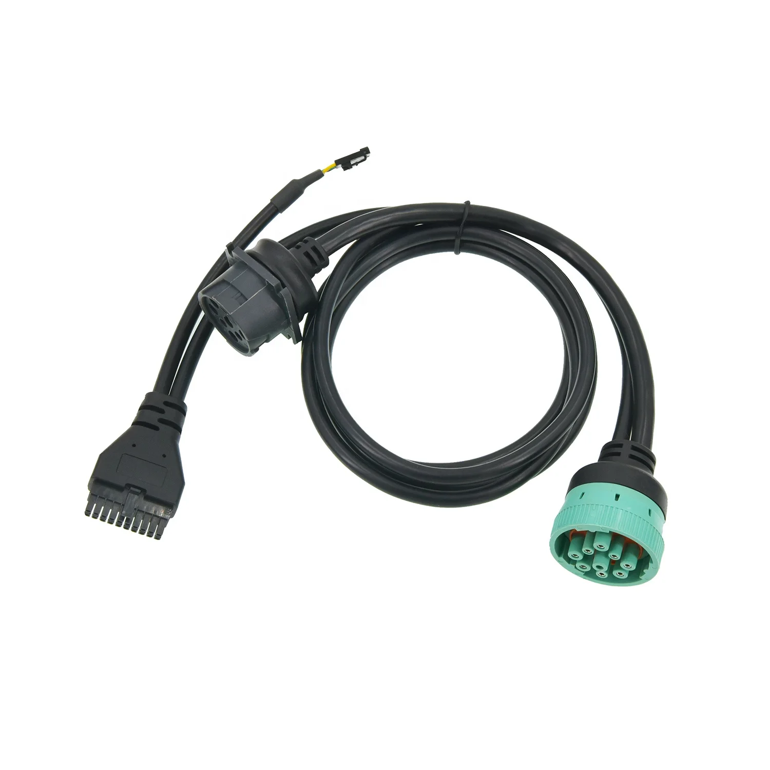 Custom Green Type2 Deutsch 9Pin J1939 Male to 2 Female Adapter Splitter Extension Cable ELD J1939 Y Splitter With Flange Jam Nut