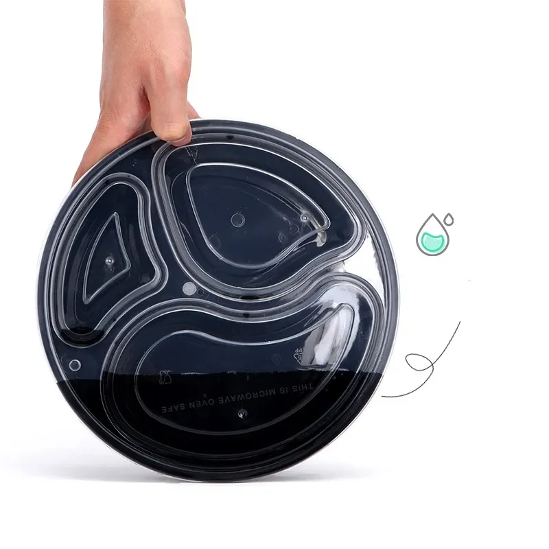 Black Round  Microwavable  takeaway  PP food container bento  lunch boxes with removable tray and dividers