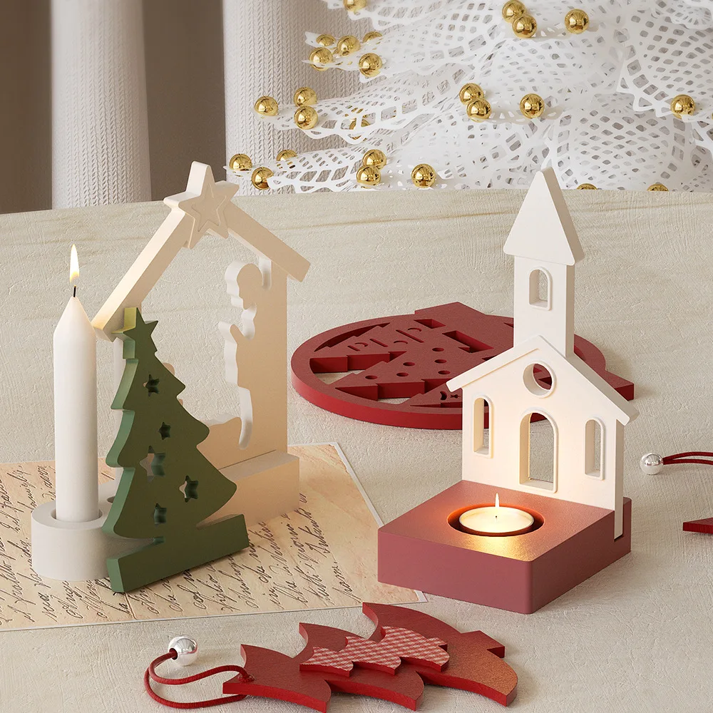 C12  Home decoration Christmas House Resin Mold cement scented candle mould Christmas Village Houses Candle Holder Mold