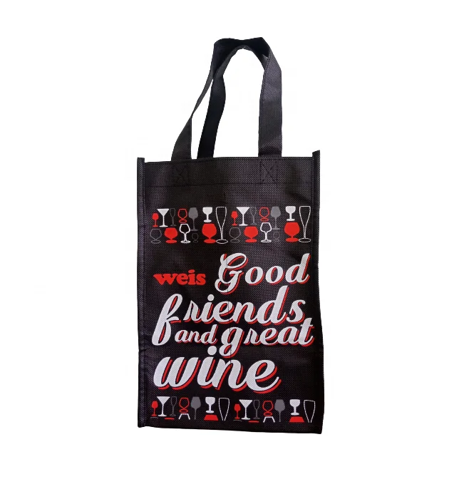 Vietnam factory eco friendly PP non woven supermarket promotional wine bags for shopping cheap