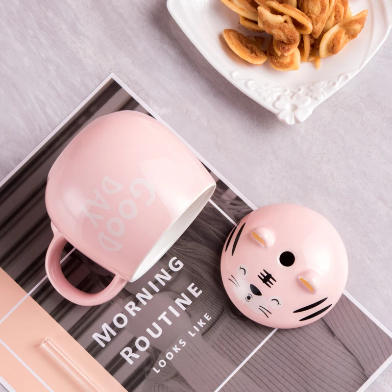 Cute Tiger Coffee Ceramic Cup Couple Mug Milk Water Cup Custom Ceramic Mug with lid