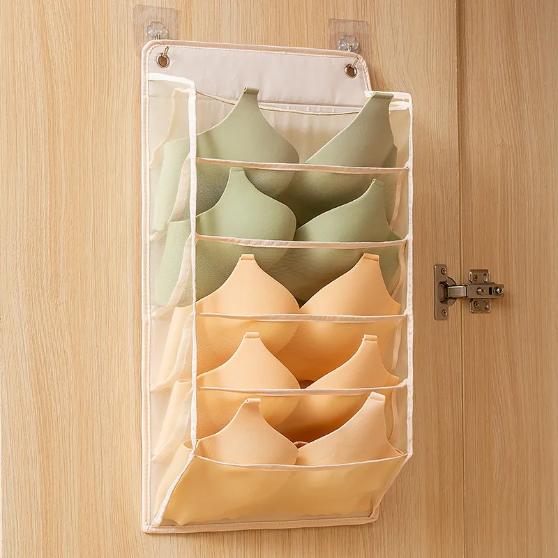 Hanging Bra Organizer with Pocket Wardrobe Hanging Sock Organizer Hanging Closet Underwear Storage Holder for Lingerie Panty Tie