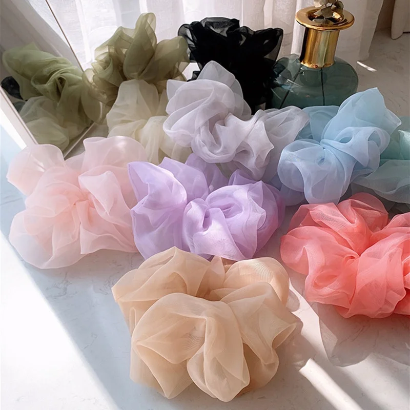 Solid colors pastel hair band accessories elastic hair ties tulle xxl extra large oversize big mesh organza scrunchies