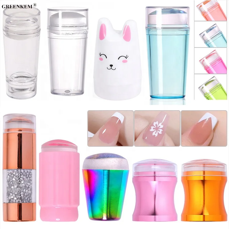 2024 New Hot Selling Clear Nail Stamper Transparent Scraper Nail Art French Stamp Silicone Head Nail Art Stamper