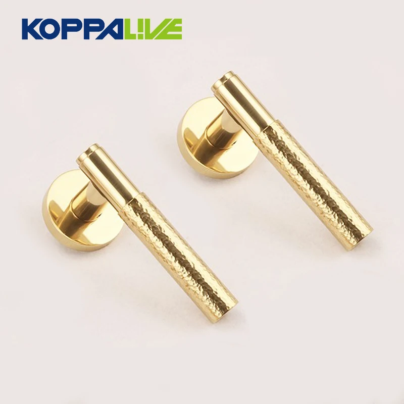 KOPPALIVE Italian Style Luxury Hammer Pattern Brass Gold Interior Bedroom Passage Privacy Door Lever Handles