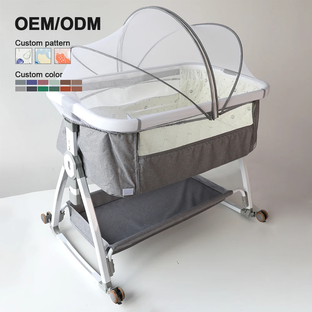 3 in 1 Adjustable Height Co Sleeper Newborn baby Bassinet Bedside Crib with Storage Basket and Wheels