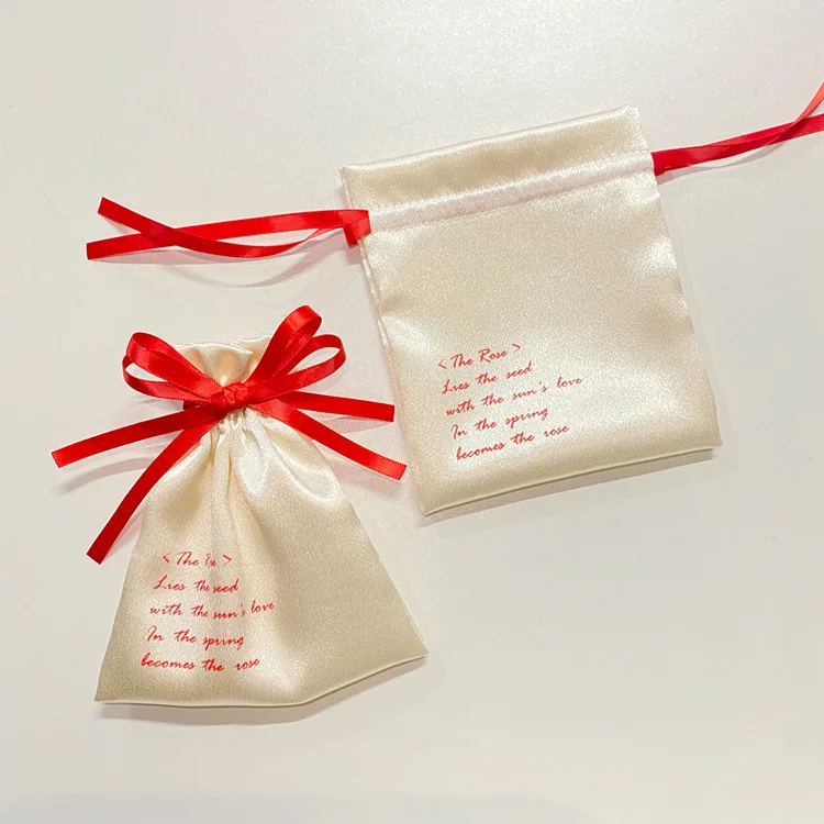 wholesale Satin Drawstring Bag Customized Logo Printed Satin Gift Bag for hair Packaging Hair Extensions