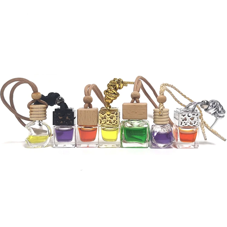 5ml 8ml 10ml empty aromatherapy car fresher air diffuser glass bottle hanging with wooden caps in stock