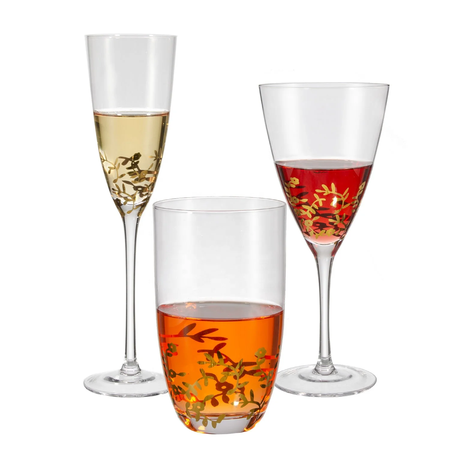 Wholesale custom Hand Blown Lead Free Crystal gold printed red wine glasses goblet set for wedding
