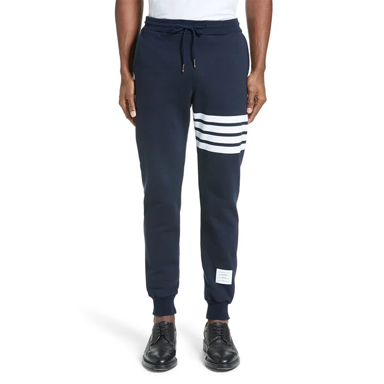 Custom Printed 3D Logo Cotton Fabric Fleece Mens Two Piece Jogger Sets With Pockets Athleisure Casual Sports Stripe Jogger Pants