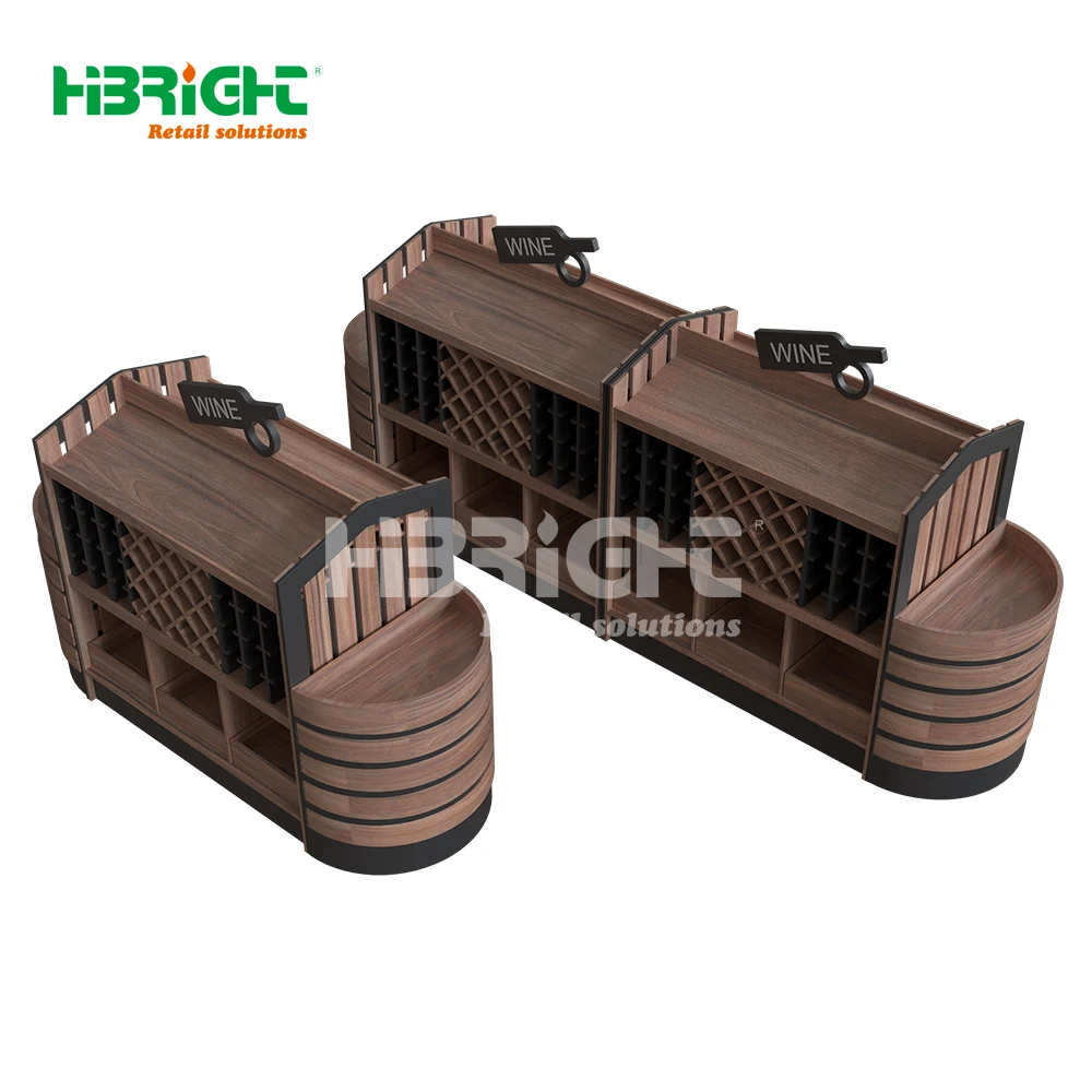 Wooden Eco-friendly Wine Storage Display Supermarket Shelf Rack