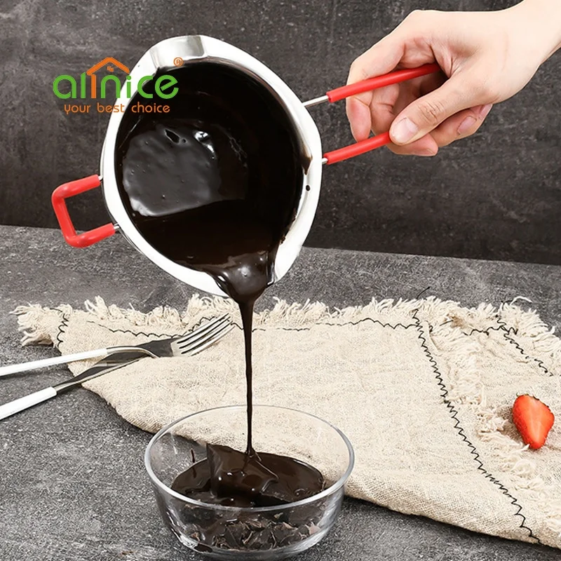 Hot Selling Baking Tools Stainless Steel Chocolate Melting Pot Cheese Butter Melting Bowl With Silicone Handle