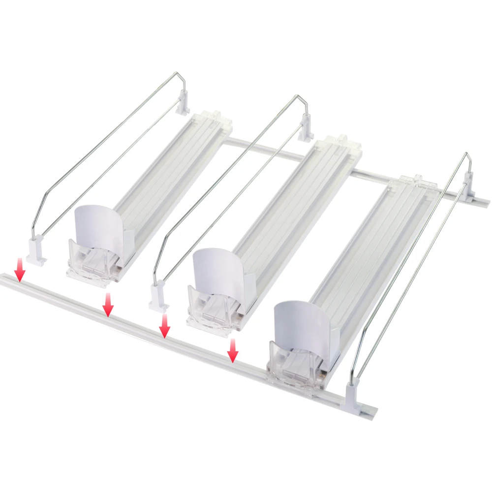 Spring Loaded Drink Organizer For Fridge Shelf Pusher Display Rack Custom Supermarket Plastic Shelves Retail Store Drink Pusher