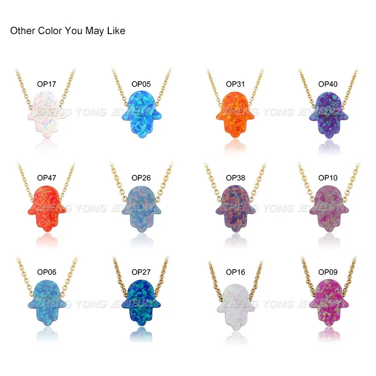 2024 Popular opal jewelry Mix Colors 11x13 Opal necklace Silver Link Chain Hamsa Necklace opal pendant