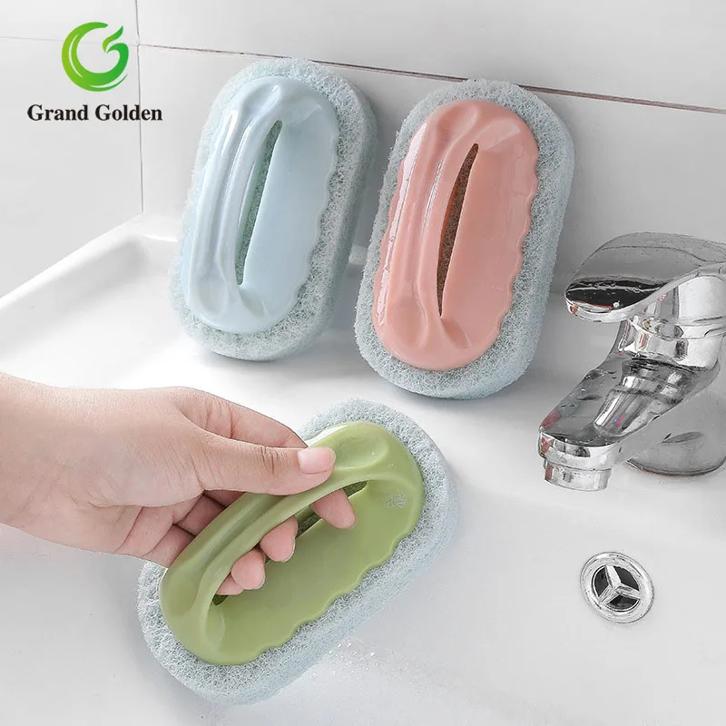 Oval Home Kitchen Pads Scouring Brush with Handle Grip Cleaning Scrub