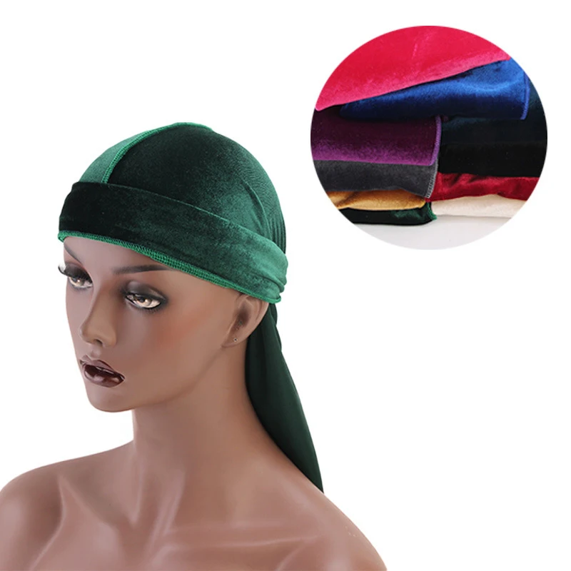 Hip-Hop Long Tail Pirate Hat Customized Logo Multi Color  Fashion Designer Velvet Durags Hat For Men