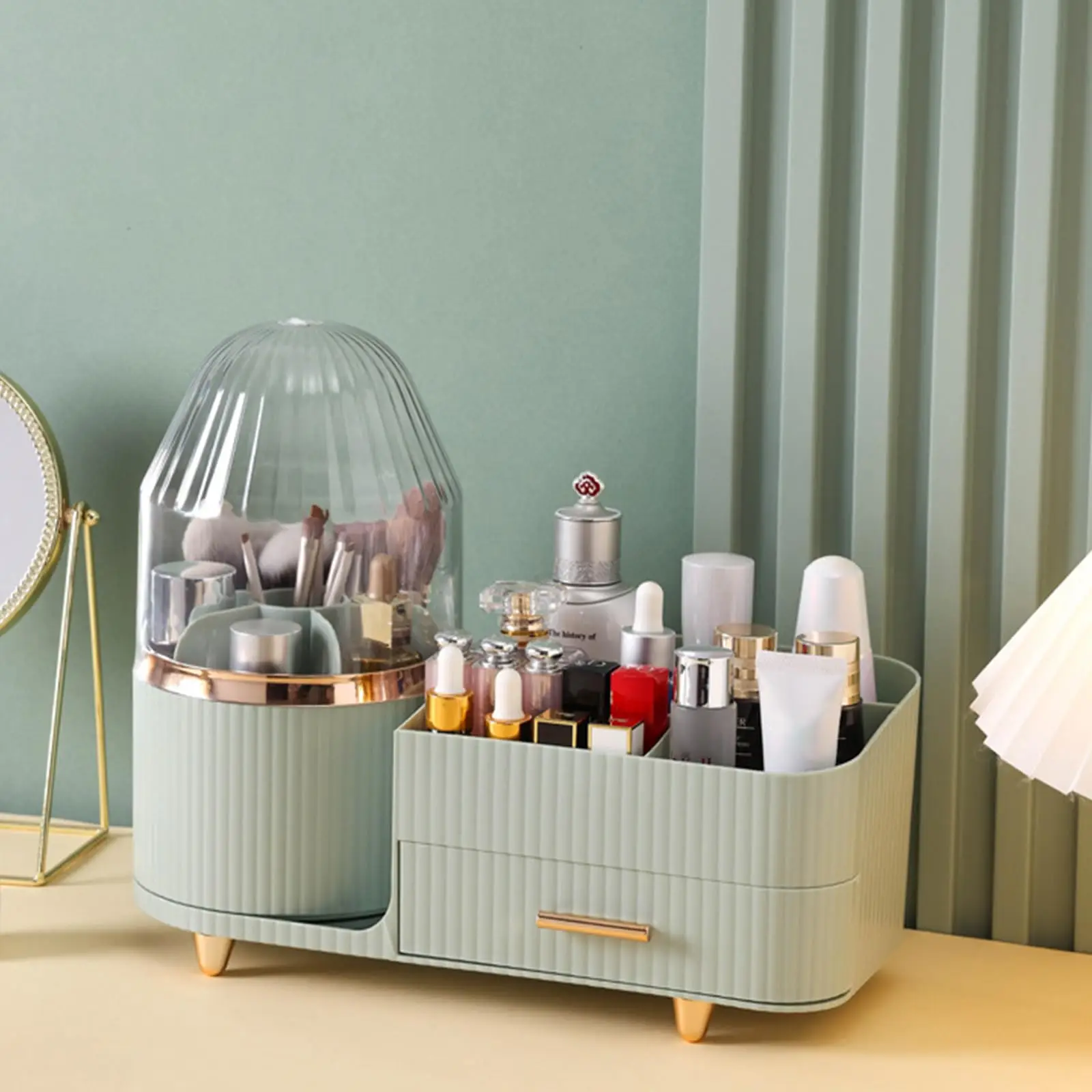 360° Rotating Makeup Organizer with Drawers Large Spinning Capacity Cosmetic Display Cases Bathroom Vanity Desktop Organizer