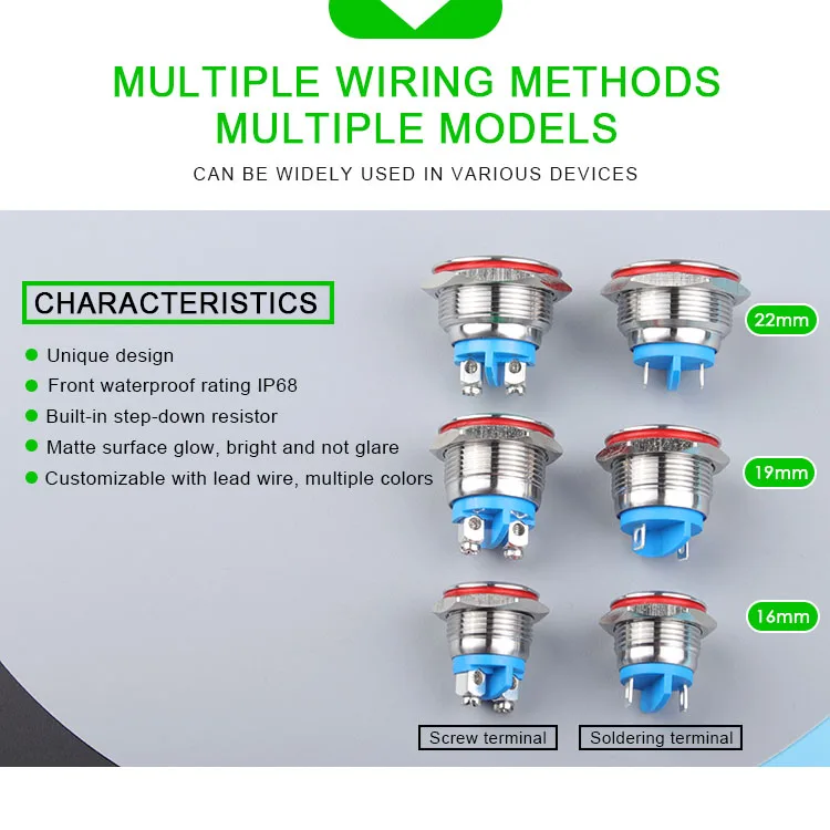 Сигнальная лампа серии WD16L, Пилотная лампа, индикатор 16 мм, индикатор металлической лампы