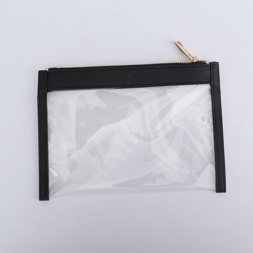 Preppy Patch Letter Cosmetic Toiletry Bag Transparent PVC Zipper Swimming Pool Makeup Bag Daily Use Clutch Purse