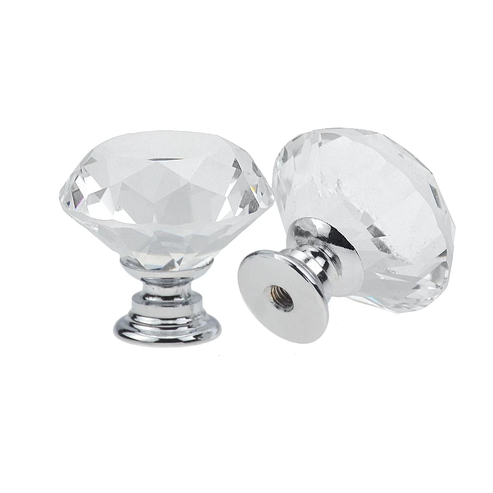 30mm Diamond Shape Crystal Glass Knobs Cupboard Drawer Pull Cabinet Door Wardrobe Handles Hardware