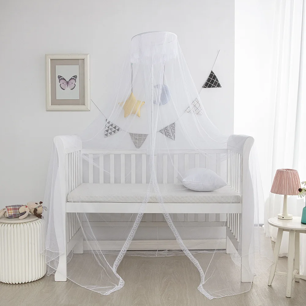 Factory 100% Polyester Crib Baby Bed Round Top Canopy Mosquito Netting and Baby Bedding Mosquito Curtain