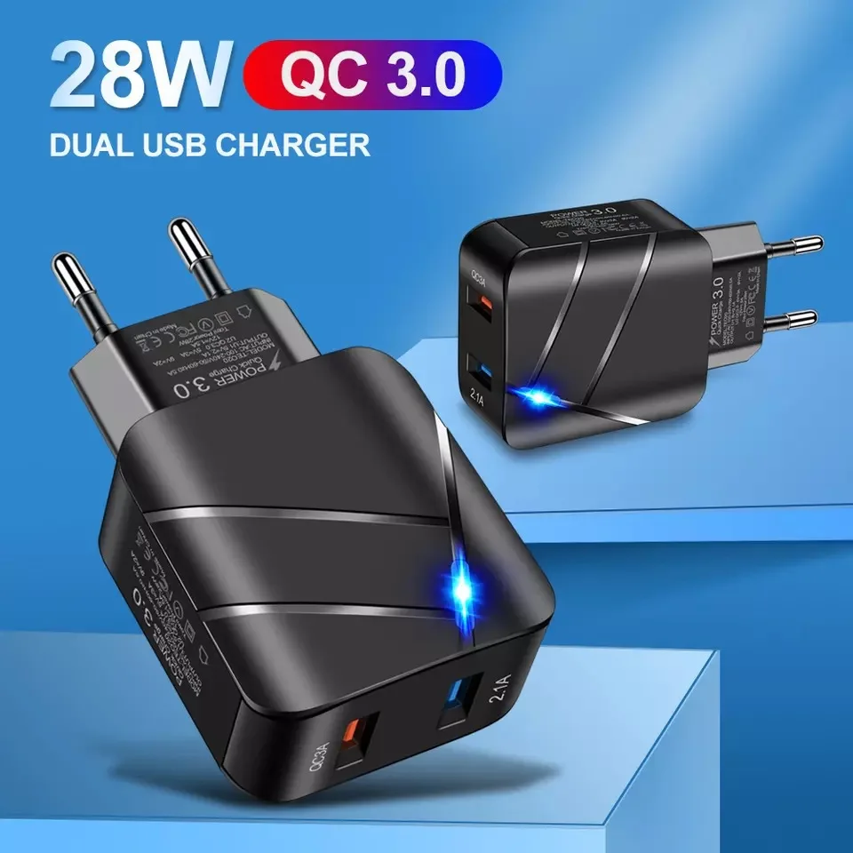QC3.0 USB зарядное устройство для быстрой зарядки с 2 портами iPhone Samsung Xiaomi Huawei планшетов смартфонов светодиодное освещение поездок