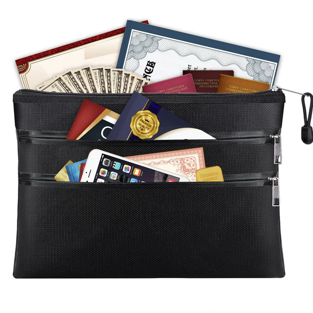 Waterproof and Fireproof Money Bag Fireproof Safe Storage Pouch with Zipper for A4 Document Fireproof Document Bags