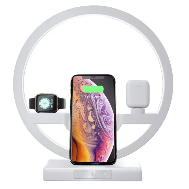 Wireless Charger Dock Station 4 In 1 USB Type C Charging Stand Fast Charging 3.0 For Mobile Phone Watch Headset Table Lamp