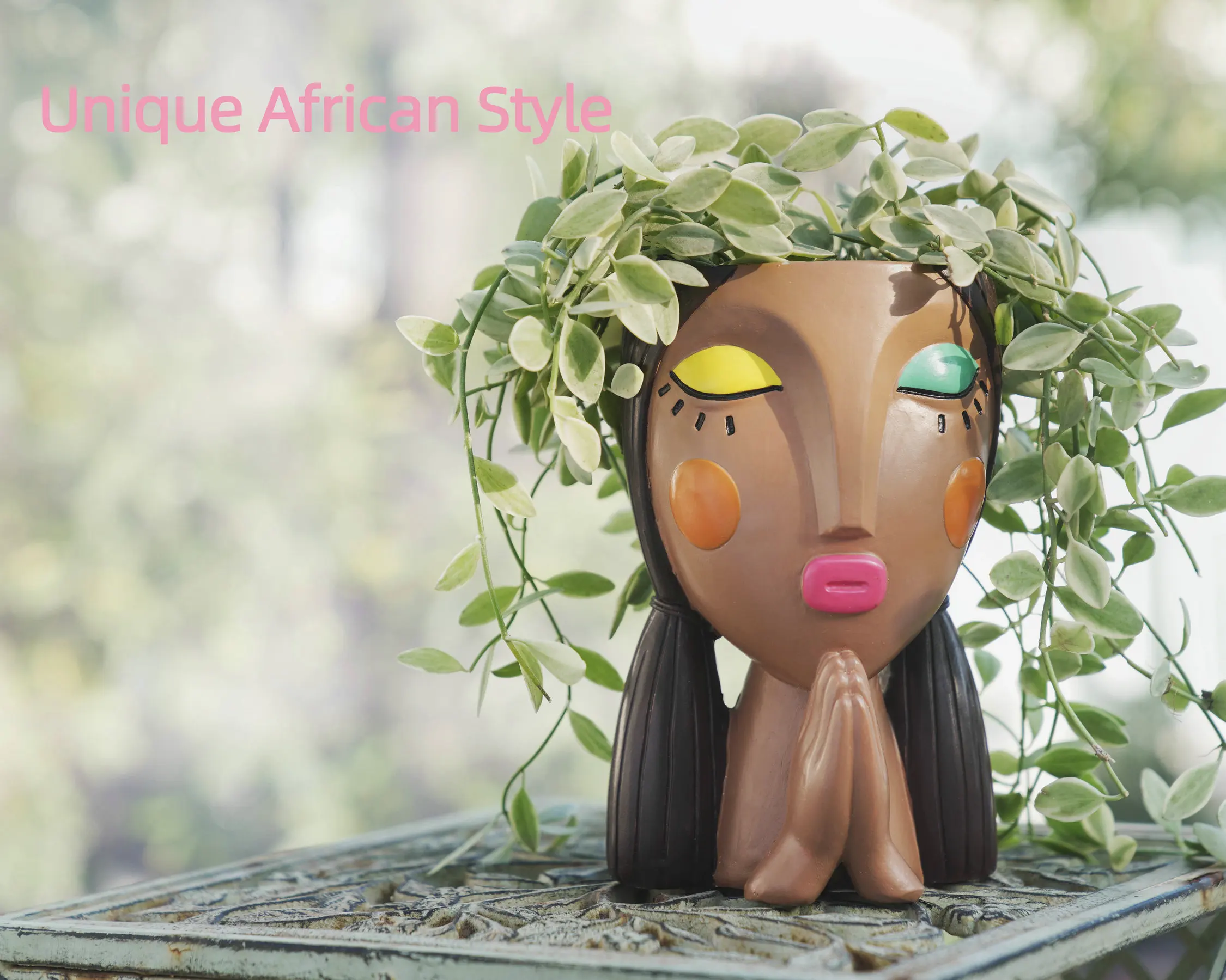 Creative Resin Statue Design Desktop Flower Succulent Pot Face Head for Home Garden Unique Face Planter Indoor Decor