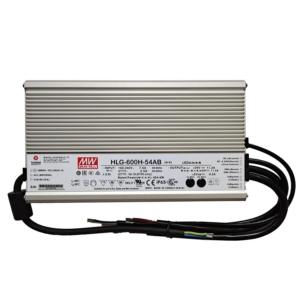 Meanwell 120W 240W 320W 480W 600W IP67 Dimmable Led Grow Lights Power Supply 48V 54V Led Driver