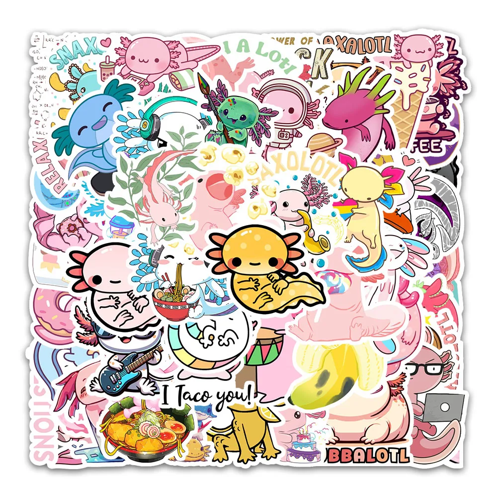 54pcs cute salamander graffiti animal pvc sticker packs for laptop luggage bike refrigerator bottle phone case decoration