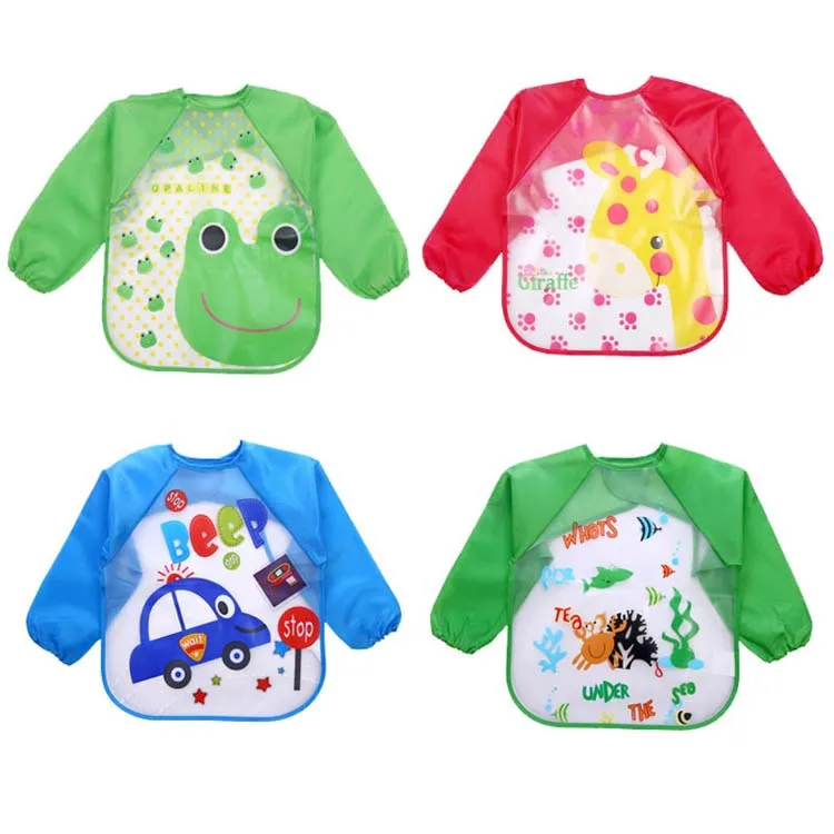EVA waterproof colorful children bib cute cartoon animal baby bibs full sleeve children aprons long sleeve feeding bibs