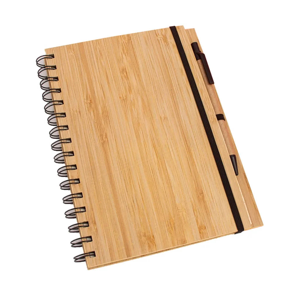 Factory Direct Cheap Customize Stationary Gift set 80 Sheets Bamboo Wooden Notepad With Spiral Binding