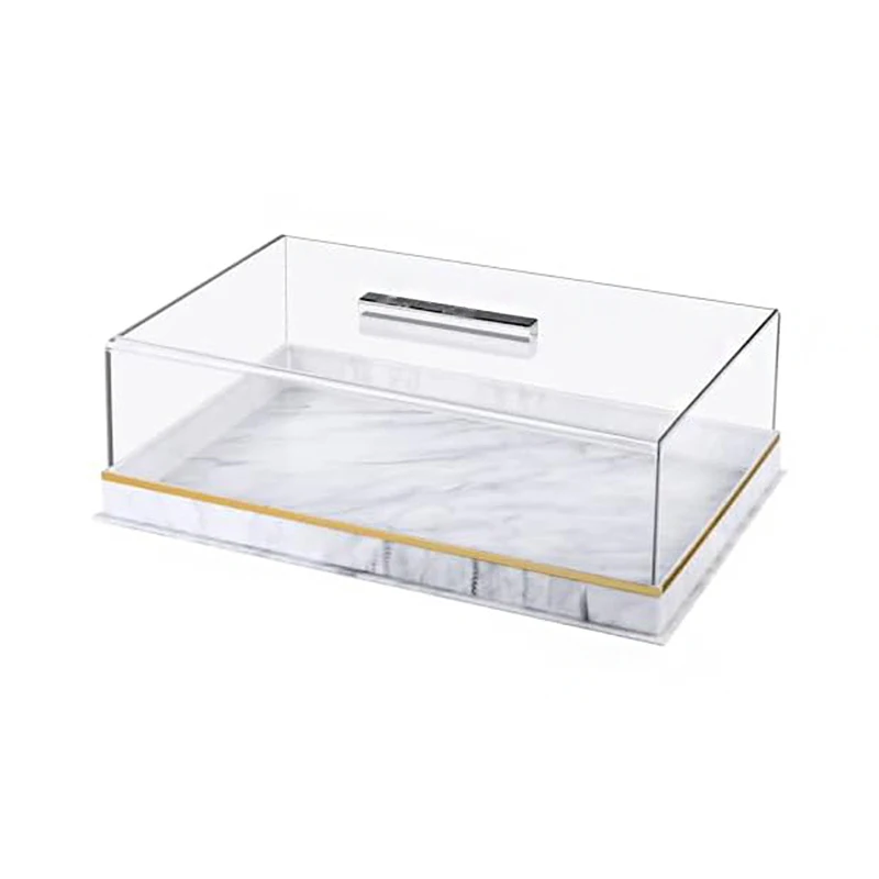 Premium Acrylic Rectangle Serving Tray with Lid Lucite Cake Stand Cake Fruit Serving Tray with Clear Cover
