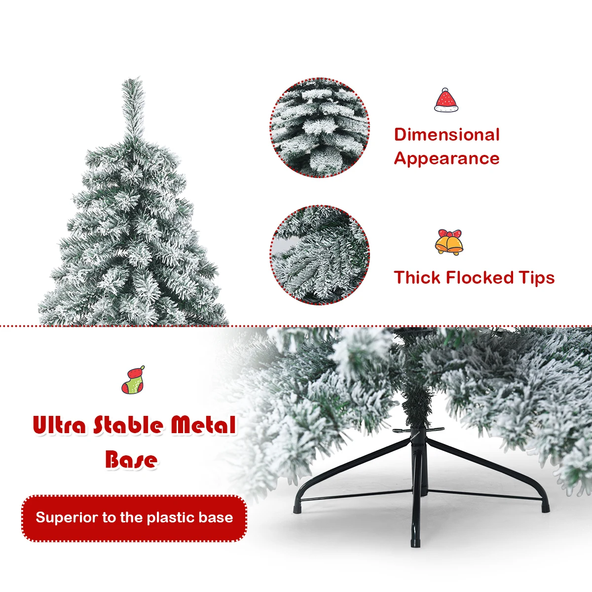 Senmasine Factory 7.5ft Snow Flocked Artificial Christmas Tree with metal stand for Holiday Christmas festival decoration