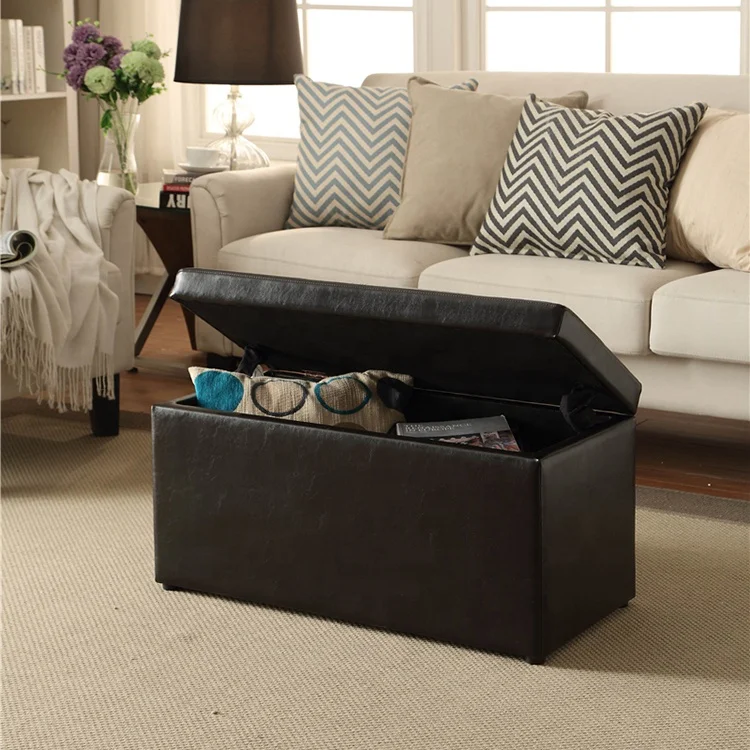 
collapsible storage ottoman black leather ottoman stool home office 
