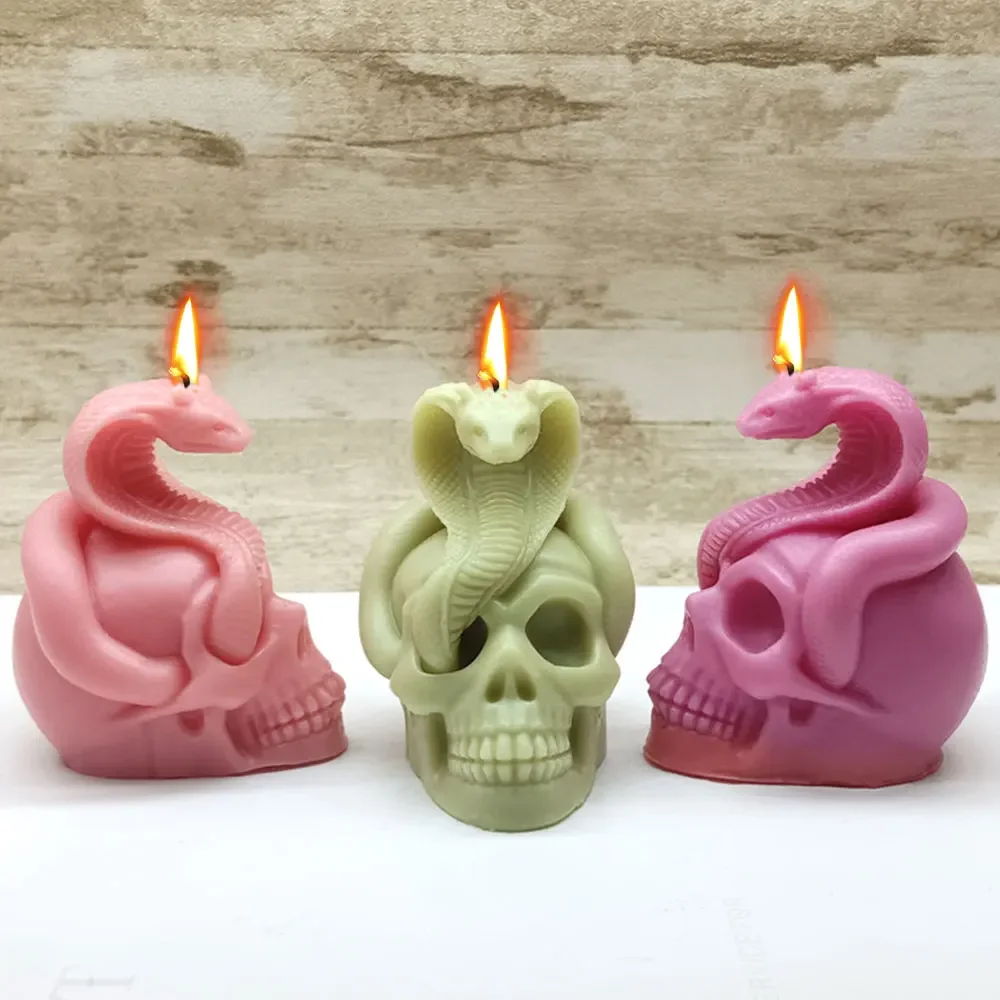 Moldes Silicona Para Velas Snake Twine Skull Candle Silicone Mould Plaster Halloween Silicone Molds For 3D Candles Candle Molds