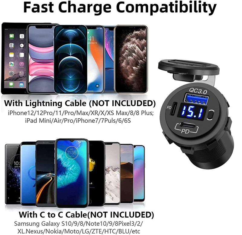 Fast Shipping Car Charger 18W Quick Charger 3.0 Port 3 Power Port Charger Socket Base Car Led Digital Screen Adapter Socket